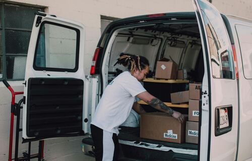 Mobile grocery truck bringing food to neighborhoods
